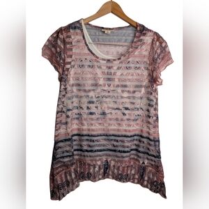 Style And Company Pink/ Blue Patterned Top With Tank Top Attached